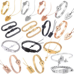 Couple Jewelry Stainless Steel Bracelet Love Lock Bracelet Can Be Opened Key Pendant Necklace Men And Women Valentines Day Gift