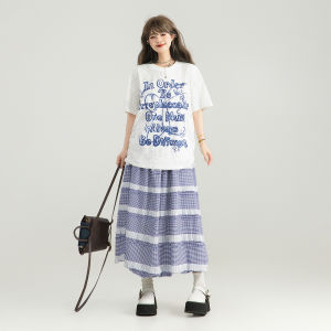 KEIKO Summer Casual Loose Womens T-shirt White Short Sleeve Letter Pattern Print Cotton Polyester Blend Breathable Sweat Absorbent