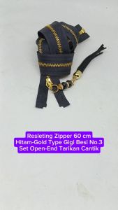 Resleting Zipper Jaket 60 cm Type Gigi Besi Nomor 3 Hitam Gold Emas Set Open End Buka Lepas Variasi Tarikan Cantik Harga Per Biji