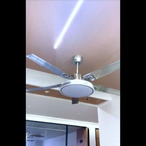 OIN พัดลมเพดานขนาดใหญ่ 52 นิ้ว โคมไฟพัดลมสแตนเลส พัดลมเพดานเงียบสำหรับห้องนั่งเล่น เหล็กใบไม้พัดลมไฟฟ้า