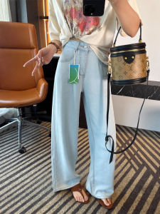 Lace High Waist Thin Denim Jeans Womens Spring Summer Tencel Wide Leg Loose Fading Floor-Length Straight Leg Pants