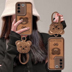 Hot Sale Phone Case VIVO Y100 Y17s T1x Y33T Y33s Y21T Y21A Y21s Y21 4G 5G New Cute Creative Trend Fashion Brown Bow Tie Bear All Inclusive Casing with 3D Doll Lanyard 2024