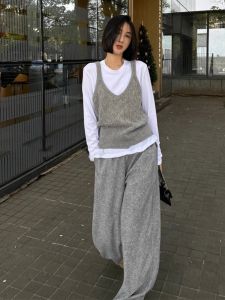 Spring Autumn 2025 Womens Knitted Sweater Design Sensation Small Crowd Overhead Shoulder Bared Vest Layering Fashion Top