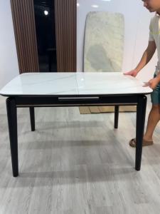 Bàn Ăn Chân Côn Mở Rộng T90 Mặt Đá Ceramic Chân Sắt Có Bếp Từ Hàng Nhập Khẩu Chung cư. TC55