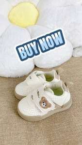 BEABA BABIES Kids Rubber Shoes with Cartoon Bear - Anti - Slip Breathable Easy Magic Tape