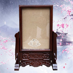 Khung hình bàn thờ gia tiên triện dơi gỗ hương đơn 4 cỡ ảnh thờ