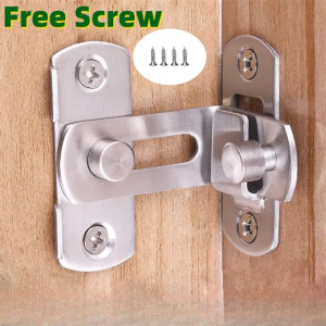 【Free Screws】90° /180° Door Latch Lock knob Heavy Duty Anti-theft Stainless Steel Safety Hasp Door Pet cage door padlock for Slide Gate Lock Outdoor Steel Metal Gate Lock