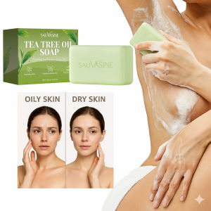 Tea Tree Oil Soap Bar for Men & Women Deep Cleansing Soothing for Dry Skin Body Odor Care Exfoliates & Firms Skin 100g