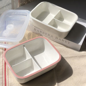 Three-Compartment Ceramic Rice Box Microwave Safe Lunch Box Adult Weight Loss Meal Plate with Lid Japanese Style Dinnerware