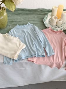 Áo Thun Dài Tay Thời Trang Cho Bé Gái Mùa Xuân Mới Về Phong Cách Hàn Quốc Đa Năng Cổ Bẻ Áo Thun Lót Lụa Cho Bé Gái