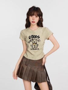 American Retro Short Sleeve T-Shirt Womens Summer Slim Waist Design Sensation Small Audience Short Top Fashionable plus Size