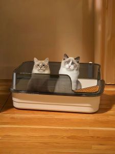 Large Size HAUYOKATA Cat Litter Box Semi-Enclosed High Wall Anti-Splash Sand Cat Toilet for Multi-Cat Family Manual Cleaning