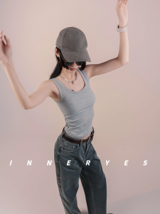 Soft Chest Pad One-Piece American Style Strap Vest Womens Summer New Gray Sleeveless Top Outerwear Fashion Versatile Backless