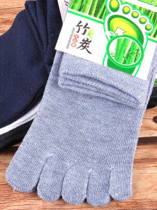 Mens Mid-Calf Pure Color Cotton Socks Anti-Odor Five-Finger Short Socks Sweat-Absorbent Four-Season Trendy Toe Separated
