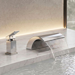 Surface Mount Pull-handle Brass Waterfall Faucet Double Handle Dual Control