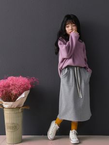 Casual Mid-Length Girls Skirt Autumn Winter Sporty Fleece Split Straight Leg Long Skirt Breathable Pure Color Childrens Dress