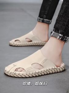 Nanjiren | Slip-Resistant Soft-Sole Handmade Stitching Retro Casual Leather Slip-On Summer Mens Shoes