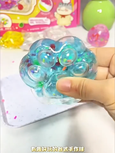 DIY Stir-Fry Ice Handmade Squeeze Ball Set Fun Stress Relief Toy Kit with Slime Glitter Fruit Charms Interactive Craft for Kids Teens Bouncy Squishy Balls to Relieve Anxiety Non-Toxic Safe Materials All Accessories Included Great Gift for Creative Kids