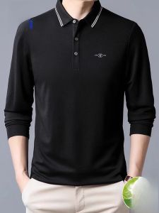 ROMON | เสื้อยืดคอโปโลผู้ชายผ้าไหมมัลเบอร์รี่ แขนยาว สไตล์ธุรกิจลำลอง ปกโปโล แฟชั่นฤดูใบไม้ร่วง ผ้าโพลีเอสเตอร์ผสม