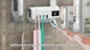 UV-C Toothbrush Sterilizer + Automatic Dispenser / Fits 4 Toothbrushes / No Drilling Required"