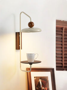 OUCHAO | Vintage Wooden Wall Light with Shelf