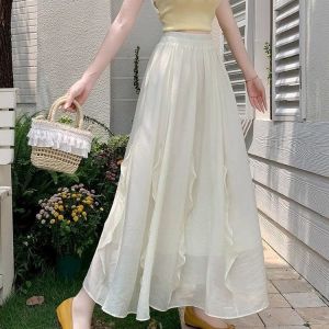 High Waist Design Sense Large Hem Pleated Irregular Midi Skirt