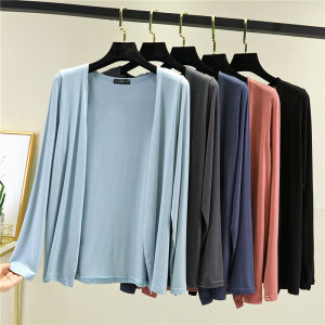 Spring Summer New Style Womens Thin Long Sleeve Cardigan Shawl Coat Modal Cotton Sunscreen Slim Fit Air Conditioning Pure Color
