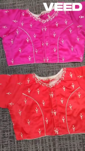 Readymade Embroidered Silk Saree Blouse for Women | Short Sleeves | Available in Sizes 32 (S) 34 (M) & 36 (L) | Assorted Colors | Pack of 1 Pc