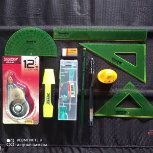 Paket ATK 11 barang (pengaris polpen pensil rautan penghapus stabilo jangka)