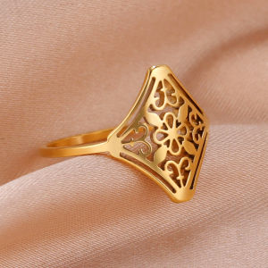 Skyrim Vintage square filigree stainless steel womens elegant charm bohemian style ring anniversary commemorative jewelry gift