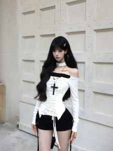 American Style Hot Girl Long Sleeve T-Shirt Womens Autumn Winter Pure Desire Design Small Binding Waist Slimming Top