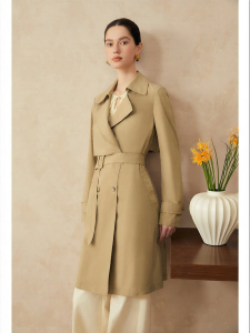 YINER | Spring Acetate Blend Deconstructed Mid-length Double-breasted Trench Coat