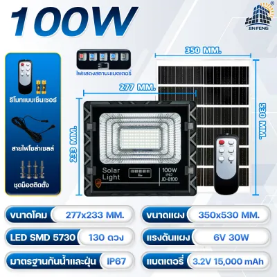 JD Solar lights รุ่น ไฟโซล่าเซลล์ โคมไฟโซล่าเซล SMD LED3030 พร้อมรีโมท รับประกัน 3ปี หลอดไฟโซล่าเซล JD ไฟสนามโซล่าเซล สปอตไลท์โซล่า solar cell