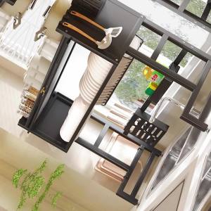 ชั้นวางจาน 2ชั้น 65/85/105/125ซม ชั้นวางของในครัว ที่เสียบมีด มีประตูพนัง กันฝุ่นที่มีประสิทธิภาพประหยัดพื้นที่
