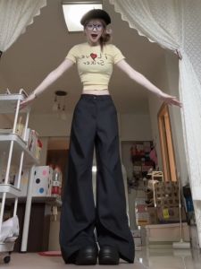 Quần Ống Rộng Cạp Cao Dáng Rộng Dài Đến Sàn Cho Nữ Mùa Hè 2025 Phong Cách Công Sở Quần Ống Rộng Dáng Chữ a