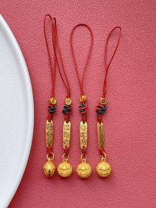 Traditional Gold Red Rope 2024 Dragon Year Zodiac Three-Fold Mobile Phone Bag Key Holder for Men And Women Bull Rabbit Dog