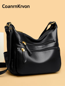 Large Capacity Soft Leather Multi-Layer Womens Shoulder Bag Crossbody Bag Fashionable Versatile Gift for Mom Grandma