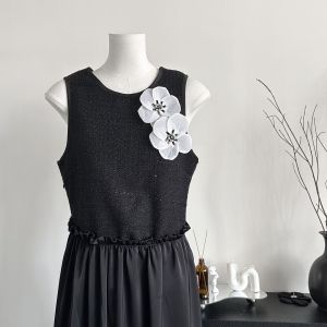 1 Piece 10*10cm Organza Flower Patch Fashion Black White Brooch Type for Clothing DIY Decoration Accessories