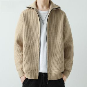 HENGYUANXIANG | Hengyuanxiang Mens Fashionable Knitted Cardigan Zipper Stand Collar Sweater Spring Autumn New Arrival Comfortable Soft Material