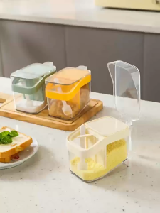 【Local Shipping】Vogvigo Seasoning Box with Spoon Seasoning Bottle Multi Compartment Pepper Spice Jar Condiment Container Kitchen Accessories