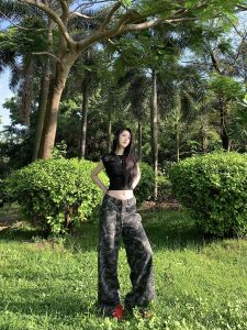 Quần Jeans Ống Rộng Ôm Dáng Cạp Cao Kiểu Dáng Thường Ngày Cho Nữ Quần Dài Đến Sàn Phong Cách Đường Phố Mỹ Quần Thường Ngày Mùa Hè