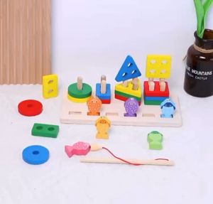 LJE Wooden geometric fishing two lines