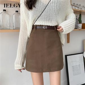 IELGY womens high waist woolen black A-line mini skirt