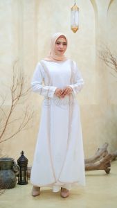 LARISTE Gamis Putih Wanita Kekinian Abaya Turkey Terbaru Mewah Elegan Premium 044 Krem