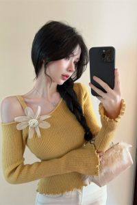 เสื้อยืดคอกลมแขนยาวทรงสลิมฟิตสำหรับผู้หญิง ฤดูใบไม้ร่วง 2024 เสื้อผ้าทำงานสไตล์เกาหลี โพลีเอสเตอร์ ระบายอากาศได้ดี สวมใส่สบาย