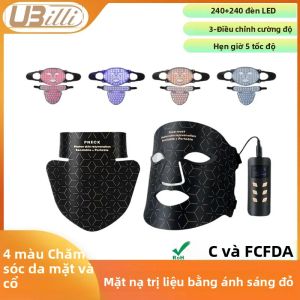 Mặt Nạ Trị Liệu Bằng Ánh Sáng LED 4 Màu Với 240 Hạt Đèn Mặt Nạ Silicon Cho Mặt Và Cổ Để Trẻ Hóa Da Làm Săn Chắc Da Chống Mụn Giảm Nếp Nhăn Sạc USB