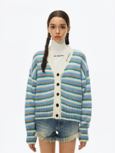 ANN ANDELMAN | Colored Stripes Marmot Wool Long-sleeve Cardigan
