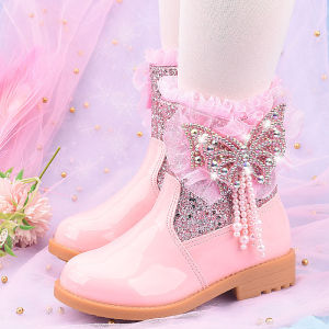 LUQUTCR Fleece Flush Warm Girls Boots 2024 New Fashion Boots for Girls Winter Children Boots Princess Snow Boots