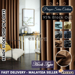 [1PC | Hook Type] Encora Blackout 95% Prague Design Curtain Insulating Curtain Langsir Pintu Langsir Tingkap Langsir Cangkuk