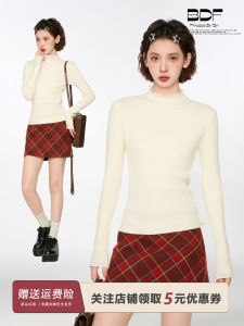 White Wool Long Sleeve Half High Collar Base Shirt Womens Spring Autumn Winter Slim Fit Knitted Sweater Woolen Top